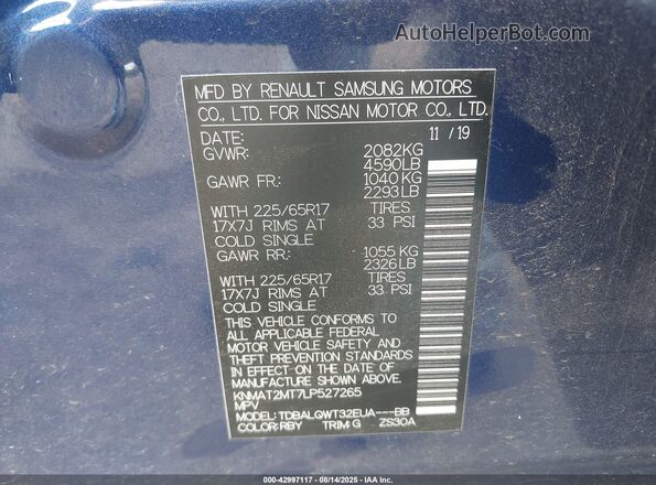 KNMAT2MT7LP527265 2020 NISSAN ROGUE Blue Vista del compartimento del motor
