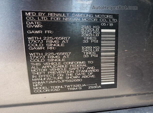 KNMAT2MV5JP592680 2018 NISSAN ROGUE Gray 