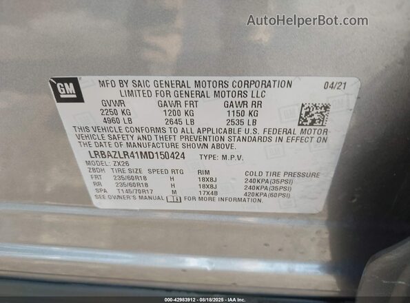 LRBAZLR41MD150424 2021 BUICK ENVISION Gray Engine compartment view