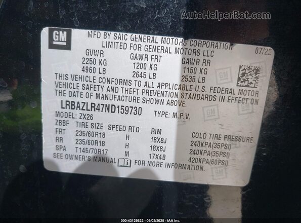LRBAZLR47ND159730 2022 BUICK ENVISION Black Вид підкапотного простору