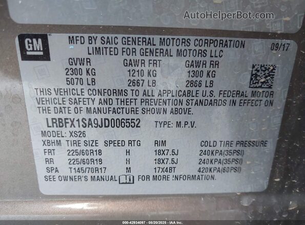 LRBFX1SA9JD006552 2018 BUICK ENVISION Dark Brown Вид підкапотного простору