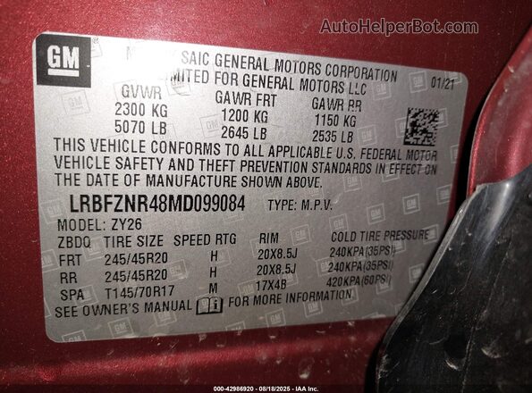 LRBFZNR48MD099084 2021 BUICK ENVISION Red Engine compartment view