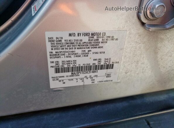 MAJ3P1TE2JC214841 2018 FORD ECOSPORT Серебряный 