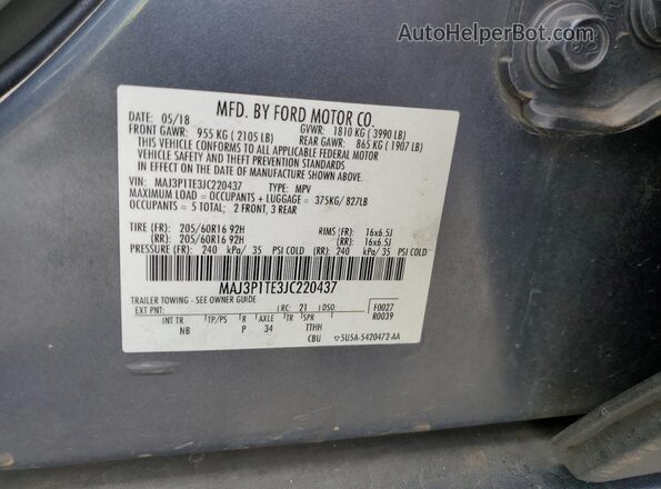 MAJ3P1TE3JC220437 2018 FORD ECOSPORT Charcoal 