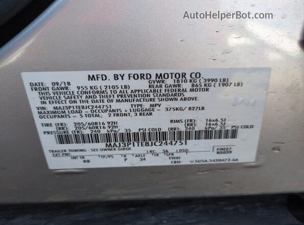 MAJ3P1TE8JC244751 2018 FORD ECOSPORT Silver 