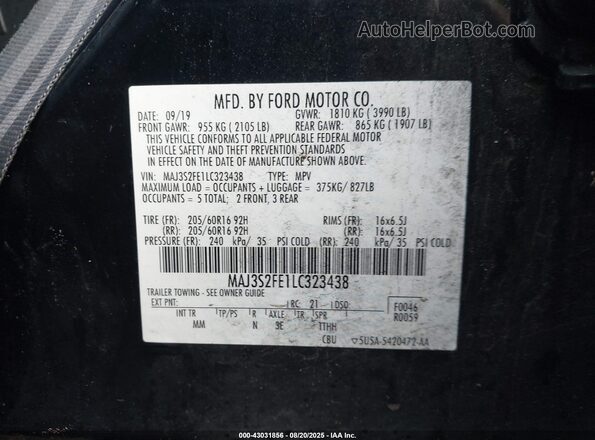 MAJ3S2FE1LC323438 2020 FORD ECOSPORT Black Engine compartment view