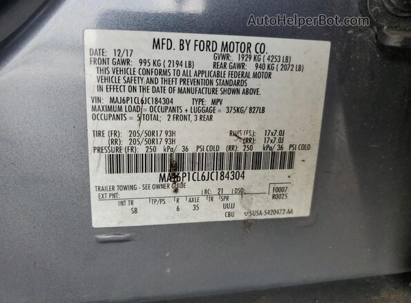 MAJ6P1CL6JC184304 2018 FORD ECOSPORT Gray 