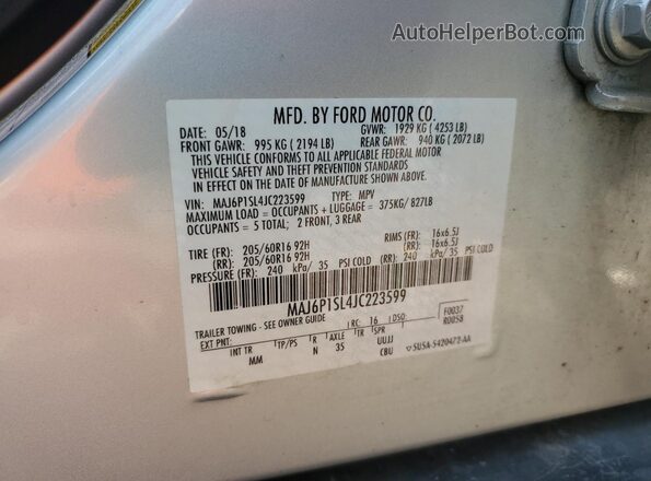 MAJ6P1SL4JC223599 2018 FORD ECOSPORT Silver 