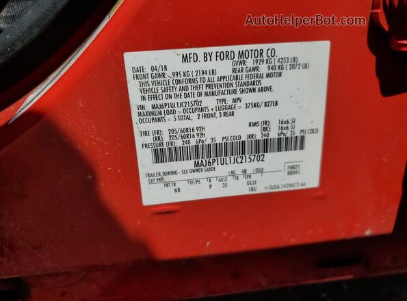 MAJ6P1UL1JC215702 2018 FORD ECOSPORT Red 