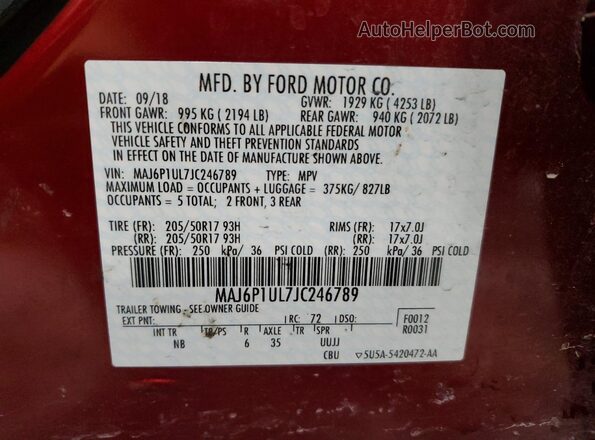 MAJ6P1UL7JC246789 2018 FORD ECOSPORT Бордовый 
