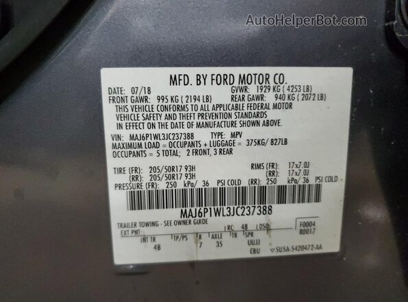 MAJ6P1WL3JC237388 2018 FORD ECOSPORT Gray 
