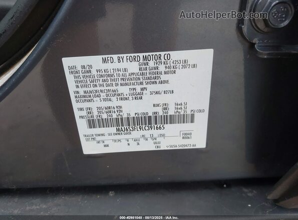 MAJ6S3FL9LC391665 2020 FORD ECOSPORT Gray ძრავის განყოფილების ხედი