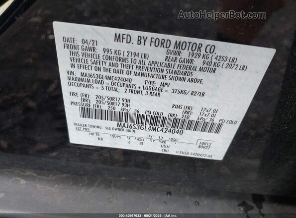 MAJ6S3GL4MC424040 2021 FORD ECOSPORT Black ძრავის განყოფილების ხედი