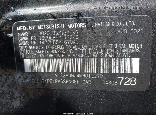 ML32AUHJ4MH012270 2021 MITSUBISHI MIRAGE Black Widok komory silnika