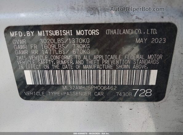 ML32AWHJ5PH006462 2023 MITSUBISHI MIRAGE White 