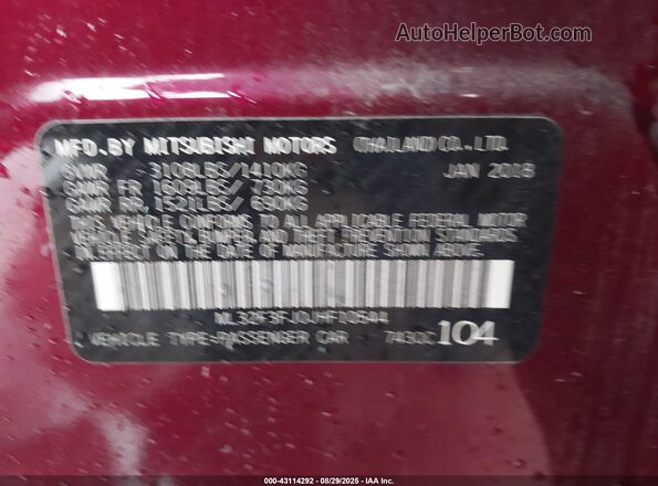 ML32F3FJ0JHF10544 2018 MITSUBISHI MIRAGE G4 Maroon Вид підкапотного простору