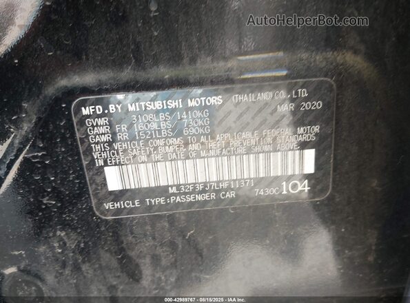 ML32F3FJ7LHF11371 2020 MITSUBISHI MIRAGE G4 Black Widok komory silnika