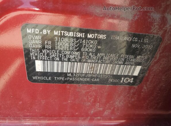ML32FUFJ9PHF03350 2023 MITSUBISHI MIRAGE Red 