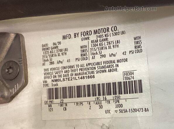 NM0LS7E21L1481866 2020 FORD TRANSIT CONNECT  Вид щитка приборов