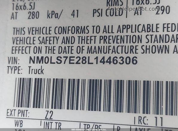 NM0LS7E28L1446306 2020 FORD TRANSIT CONNECT White Շարժիչի բաժամունքի տեսք