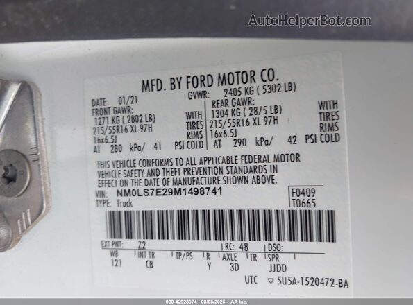 NM0LS7E29M1498741 2021 FORD TRANSIT CONNECT White ძრავის განყოფილების ხედი