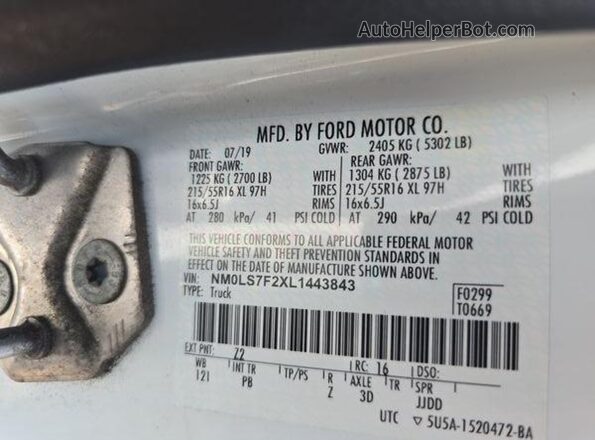 NM0LS7F2XL1443843 2020 FORD TRANSIT CONNECT  