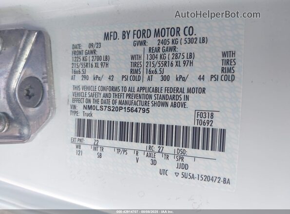 NM0LS7S20P1564795 2023 FORD TRANSIT CONNECT White Vista del compartimento del motor