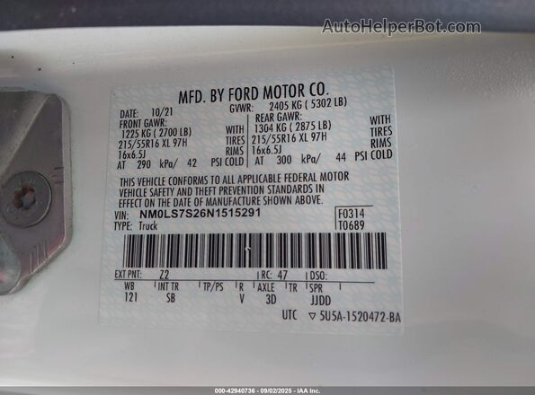 NM0LS7S26N1515291 2022 FORD TRANSIT CONNECT White 