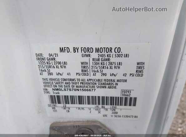 NM0LS7S70N1506677 2022 FORD TRANSIT CONNECT White 