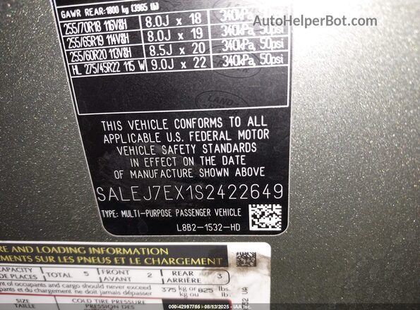 SALEJ7EX1S2422649 2025 LAND ROVER DEFENDER Green Вид підкапотного простору