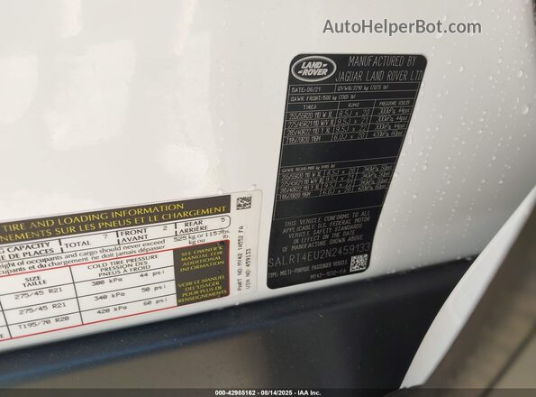 SALRT4EU2N2459133 2022 LAND ROVER DISCOVERY White Widok komory silnika
