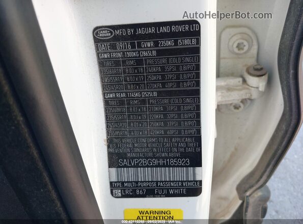 SALVP2BG9HH185923 2017 LAND ROVER RANGE ROVER EVOQUE White Engine compartment view