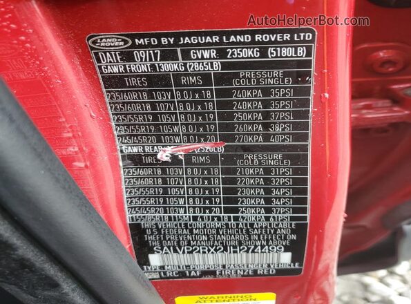 SALVP2RX2JH274499 2018 LAND ROVER RANGE Красный 