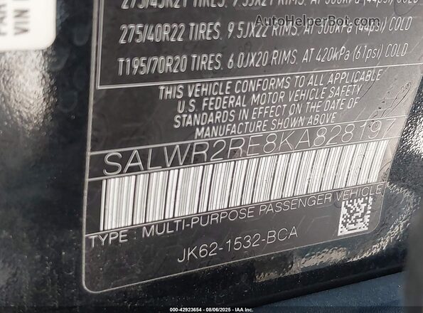 SALWR2RE8KA828197 2019 LAND ROVER RANGE ROVER SPORT Black Engine compartment view