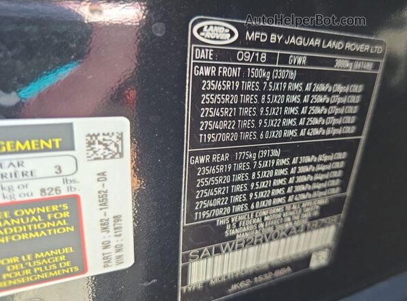 SALWR2RV0KA418798 2019 LAND ROVER RANGE ROVER SPORT  Vista del cuadro de instrumentos