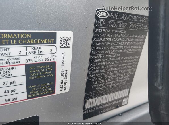 SALWR2SU0LA731904 2020 LAND ROVER RANGE ROVER SPORT Silver Widok komory silnika