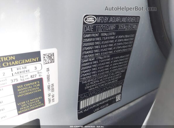 SALWR2SUXNA220154 2022 LAND ROVER RANGE ROVER SPORT Silver ძრავის განყოფილების ხედი