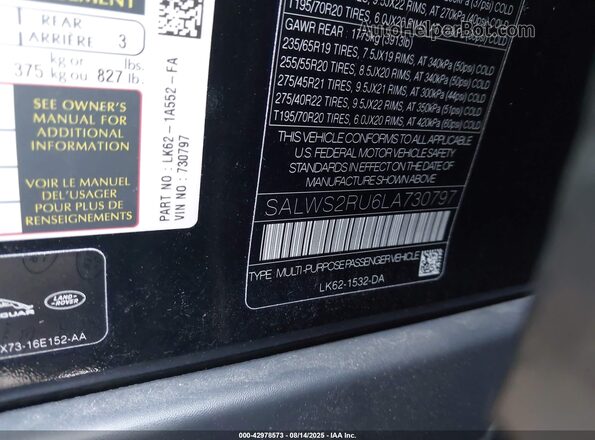 SALWS2RU6LA730797 2020 LAND ROVER RANGE ROVER SPORT Black Engine compartment view