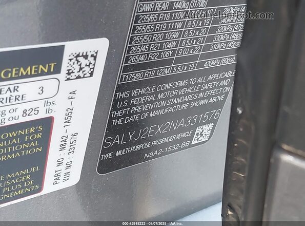 SALYJ2EX2NA331576 2022 LAND ROVER RANGE ROVER VELAR Gray Engine compartment view