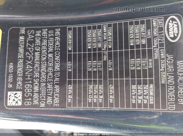 SALZP2FX4NH168518 2022 LAND ROVER RANGE ROVER EVOQUE Blue Շարժիչի բաժամունքի տեսք