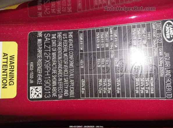 SALZT2FX9PH190013 2023 LAND ROVER RANGE ROVER EVOQUE Red Շարժիչի բաժամունքի տեսք