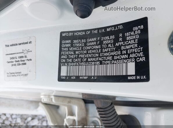 SHHFK7H50JU238185 2018 HONDA CIVIC White 