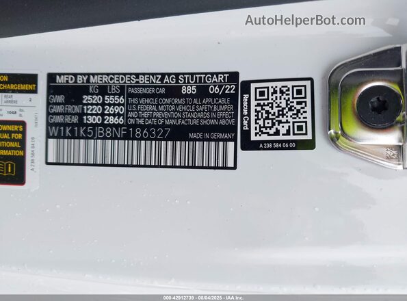 W1K1K5JB8NF186327 2022 MERCEDES-BENZ E-CLASS White Вид підкапотного простору