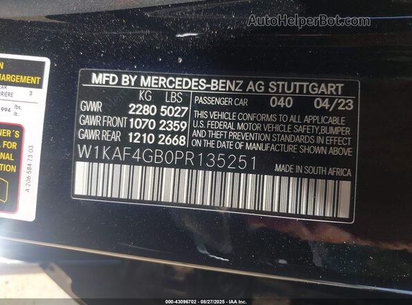 W1KAF4GB0PR135251 2023 MERCEDES-BENZ C Black 