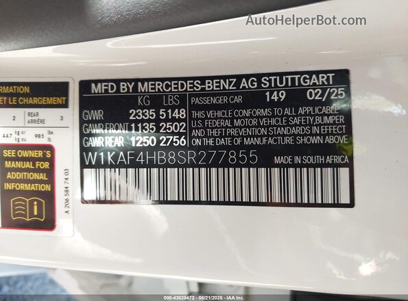 W1KAF4HB8SR277855 2025 MERCEDES-BENZ C-CLASS White Engine compartment view