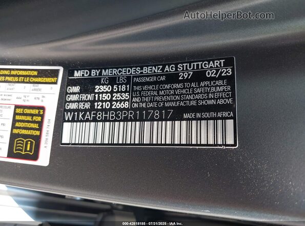 W1KAF8HB3PR117817 2023 MERCEDES-BENZ AMG C 43 Серый Вид подкапотного пространства