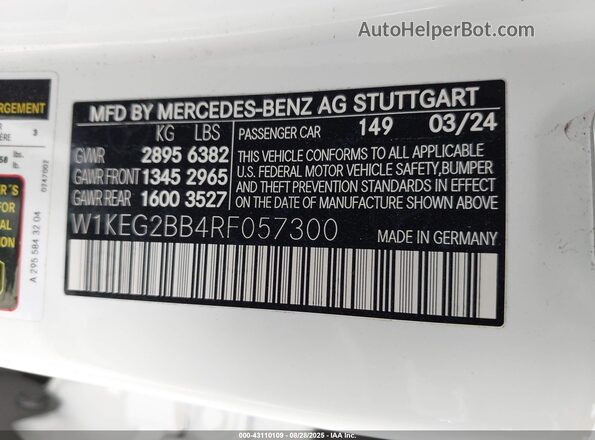 W1KEG2BB4RF057300 2024 MERCEDES-BENZ EQE 350+ White Engine compartment view