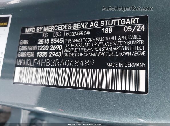 W1KLF4HB3RA068489 2024 MERCEDES-BENZ E-CLASS Teal Widok komory silnika