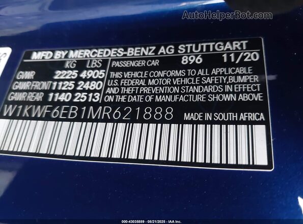 W1KWF6EB1MR621888 2021 MERCEDES-BENZ C Blue Engine compartment view