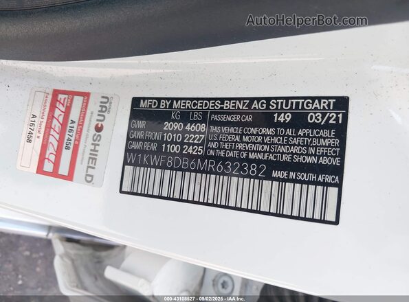 W1KWF8DB6MR632382 2021 MERCEDES-BENZ C White Engine compartment view